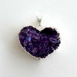 Amethyst Druzy Heart Pendant - New 1.25" W x 1" H